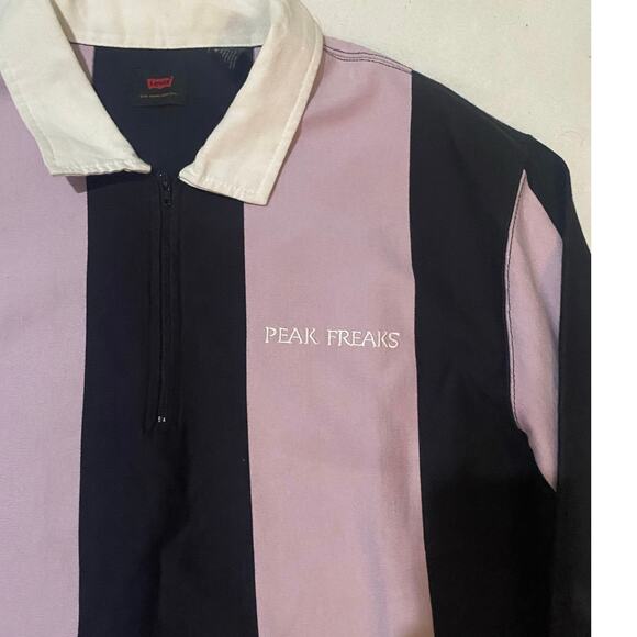 Levi's Peak Freaks Striped Rugby Polo Shirt Men's Small Quarter Zip Purple Black - Picture 3 of 6